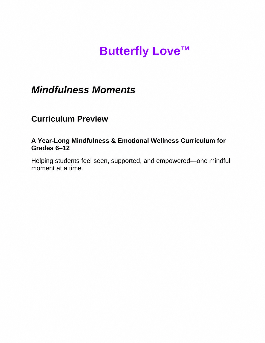 Mindfulness Moments Curriculum Preview cover